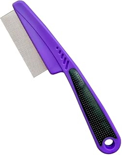 Yumflan Fine Tooth Stainless Steel Flea Comb for Dogs & Cats | 1.0mm Precision Teeth, Fine Coat Grooming, Removes Flea Debris, Gentle on Skin, Purple