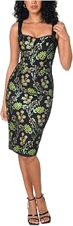 Dress the Population レディース Nicole ノースリーブ ボディコン ストレッチ ミディシースドレス, ダークレモングラスマルチ, Small