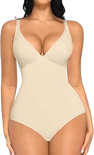 FeelinGirl Deep V Neck Shapewear Bodysuit Women Tummy Control Body Suits