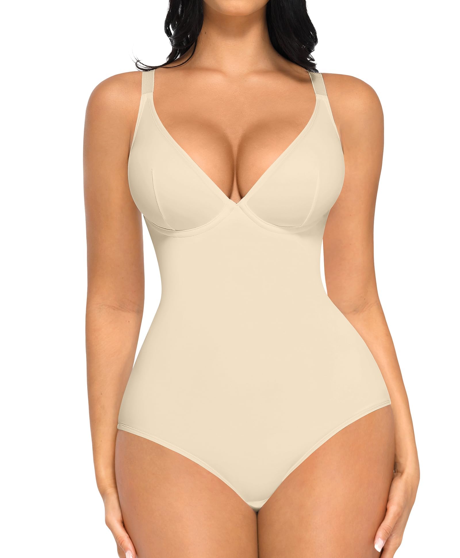 FeelinGirl Deep V Neck Shapewear Bodysuit Women Tummy Control Body Suits