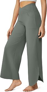 G4Free Women's Wide Leg Sports Trousers with Pockets Casual Bootcut Wide Yoga Pants Flare Leg Wide Bell Tight Elastic Gym Palazzo