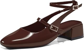 Coutgo Mary Jane Women's Chunky Low Heels Closed Square Toe Ankle Strap Wedding Party Dress Shoes