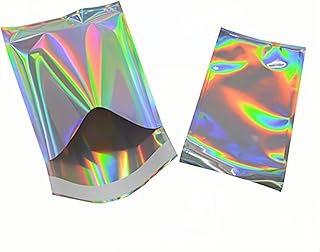 PABCK 100 Pack Holographic Metallic Mailers Self Seal 2.95x3.94+1.18 inch | Small Poly Mailers Self Adhesive Aluminum Foil Bags Glitter Mylar Shipping Envelopes Mailing Pouch for Gifts Cards Packaging