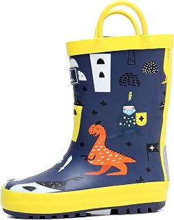 RAINANGEL Toddler Rain Boots with Easy-On Handles, Waterproof Kids Rain Boots for Girls & Boys, Fun Printed & Colors Unisex-Child Outdoor Boots