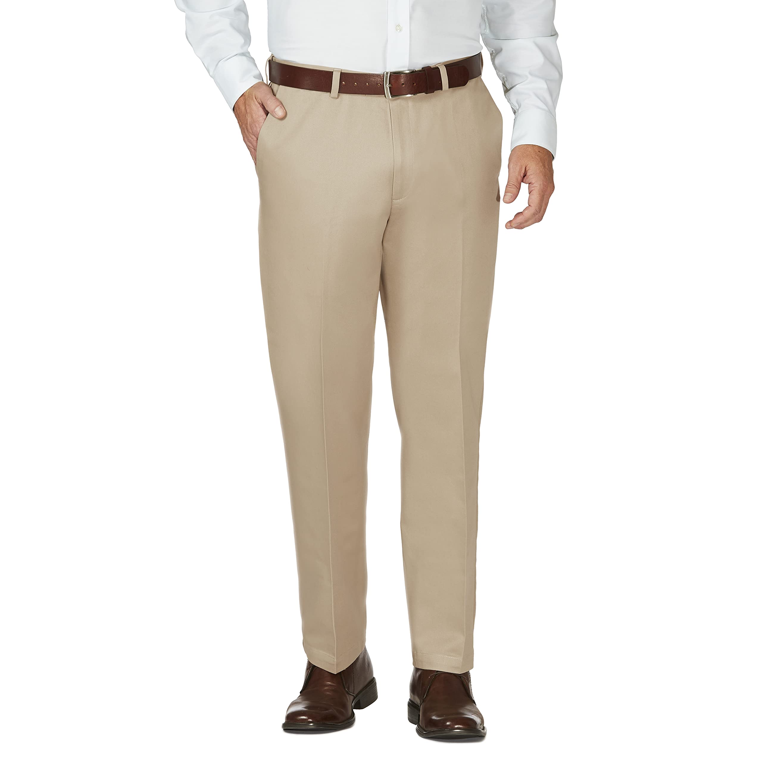 Haggar Men's Work to Weekend Hidden Stretchy Waist Non-Iron Flat Front Trousers 