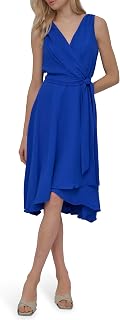 DKNY Womens Sleeveless Surplice Tie Fit & Flare Midi DressDress