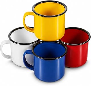 Baluue Enamel Mugs Set of 4 Coloful Coffee Camping Mugs
