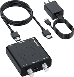 upxuntek HDMI to RF Modulator Coaxial Adapter with 4ft HDMI Cable & Power Adapter, 1080P Input to Coax Out Converter Box, Switchable NTSC CH3/CH4 for Older CRT TV & Gaming Consoles