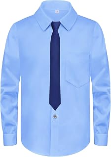 Boys Long Sleeve Button-Down Dress Shirts with Tie: 2 Fabrics (Stretch/Standard) & 2 Fits (Regular/Husky)