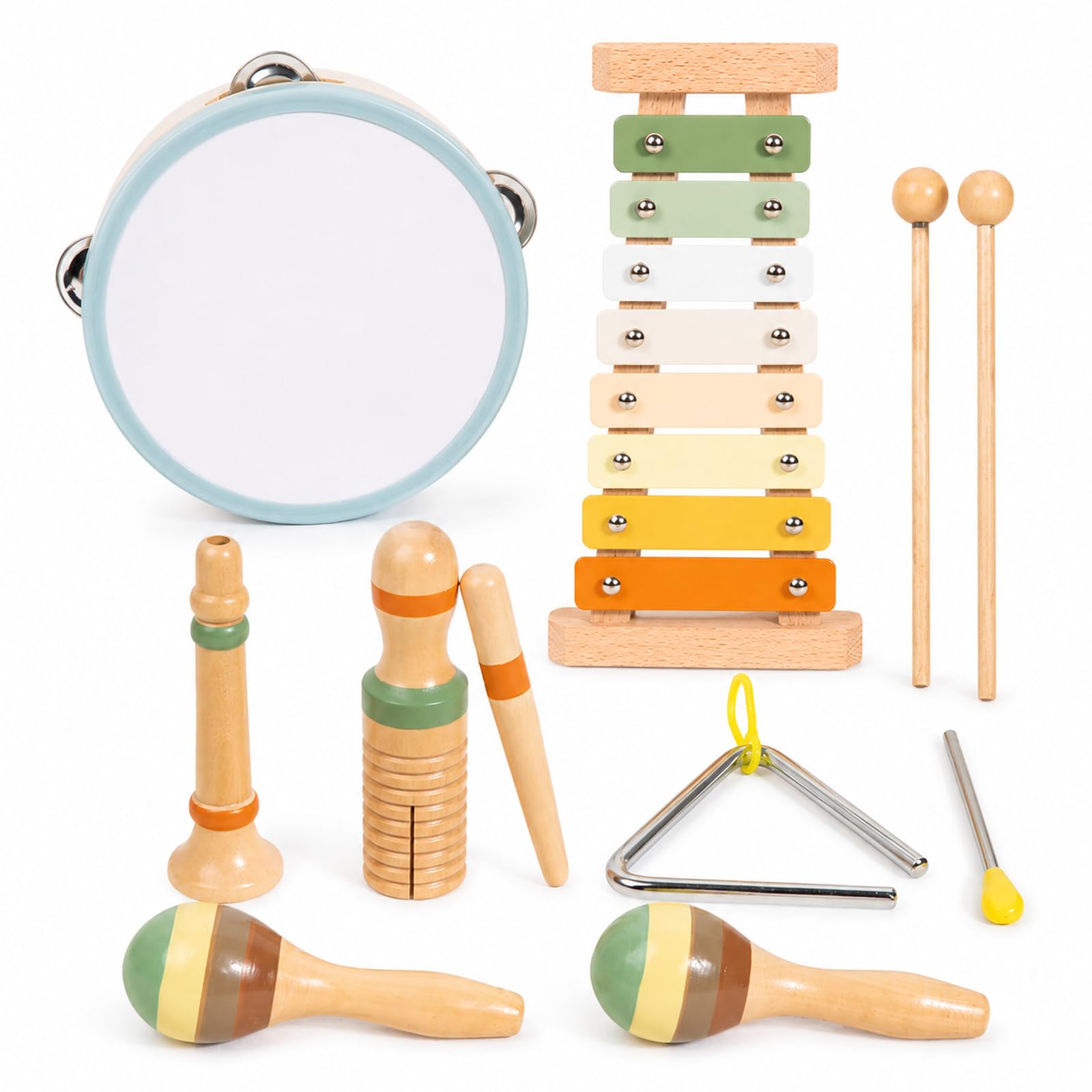 Wooden Musical Instruments for Kids 3-5, 12-Piece Montessori Percussion Set | Mu
