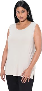 Ulla Popken Top, Rundhals, Classic, Stretch, Breite Träger, Ärmellos Women's RH Top