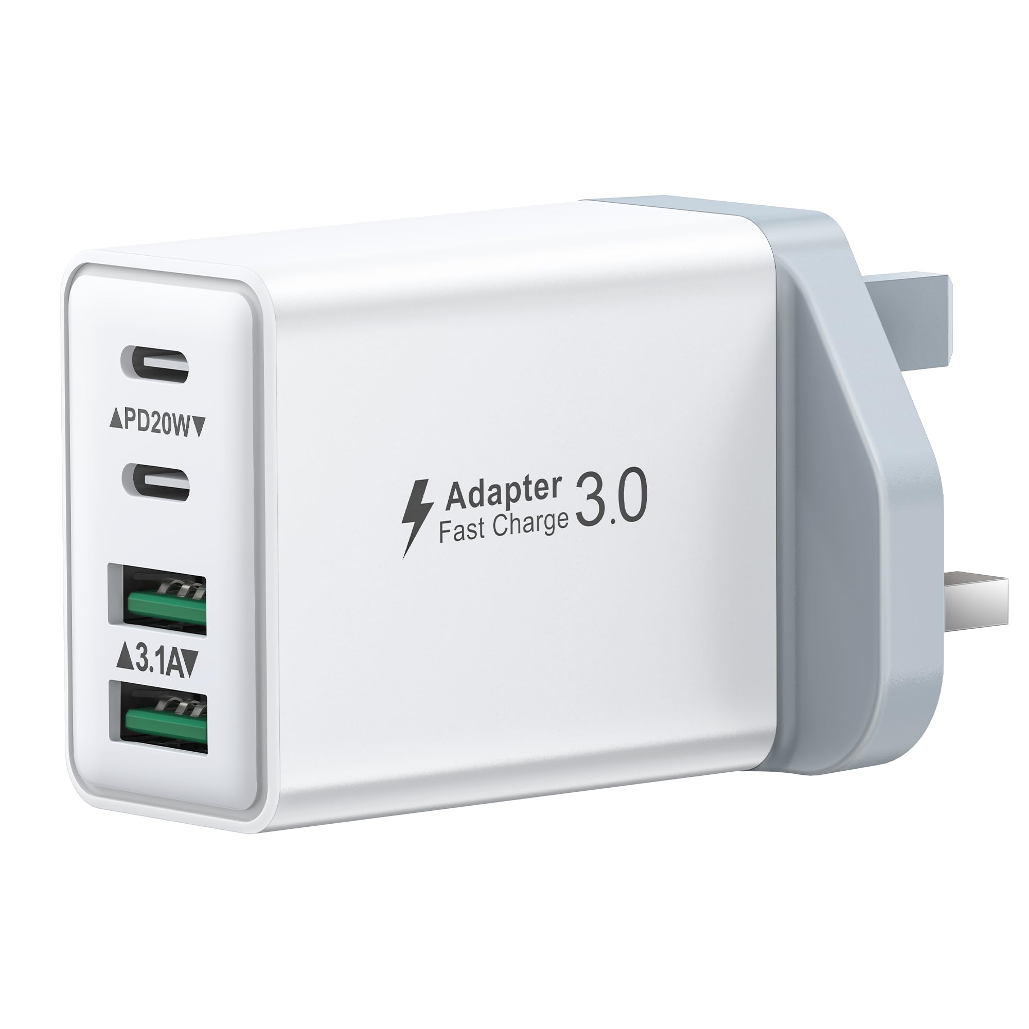 USB C Plug Fast Charge, 40W Multi USB Plug UK Fast Charger Plug 4-Port Dual Port