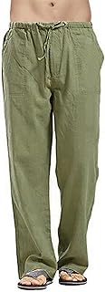 Men's Solid Linen Pants Relaxed Fit Casual Yoga Straight Legs Trousers