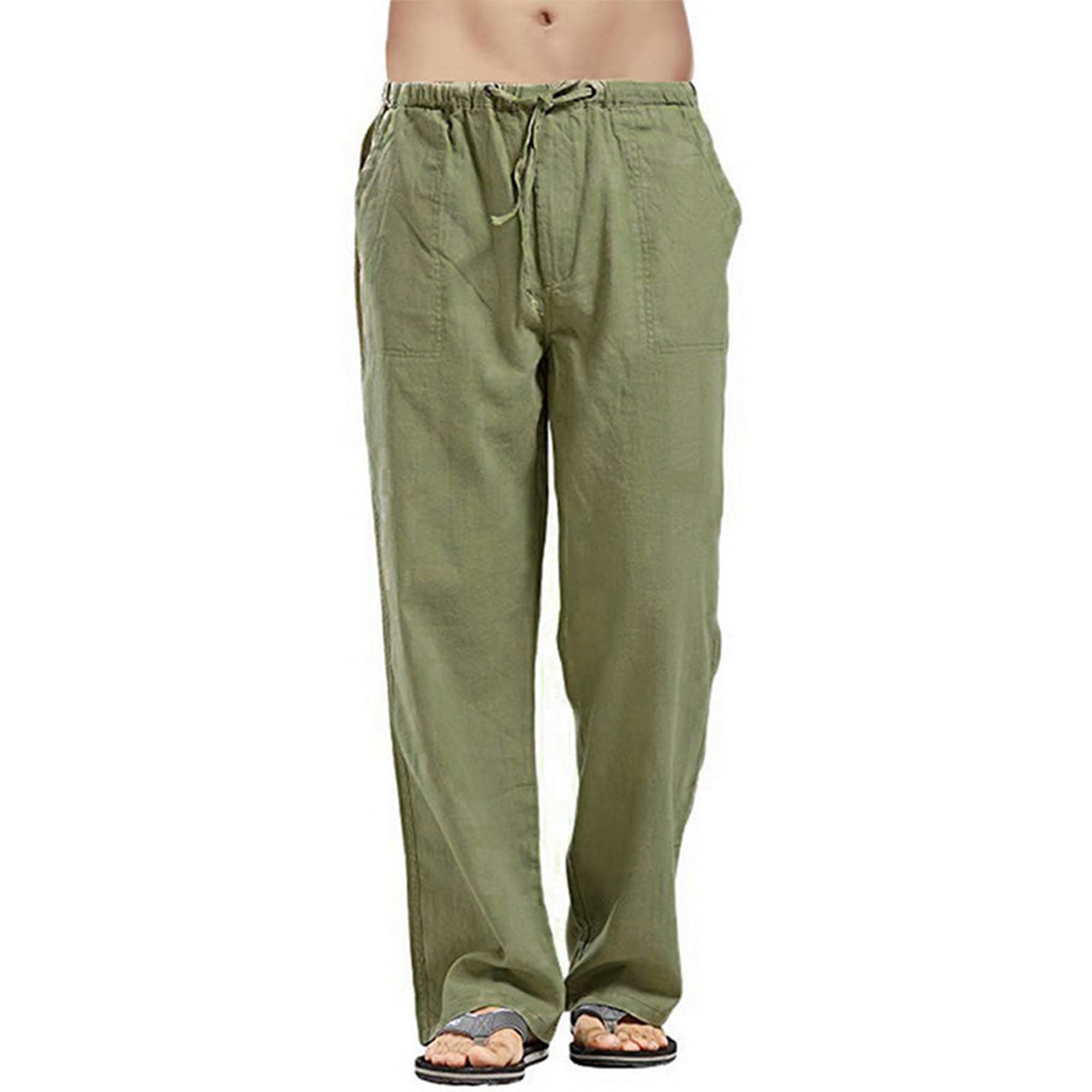 Men's Solid Linen Pants Relaxed Fit Casual Yoga Straight Legs Trousers