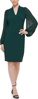 Vince Camuto Chiffon Balloon Sleeve V-Neck Crepe Sheath Mini Dress Robe Femme