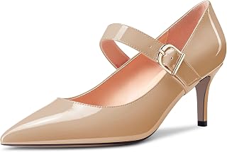 Saekcted Women's Stiletto Mid Kitten Heel Pointed Toe Pumps Mary Jane Slip-on Dress Shoes 6.5 CM Heels