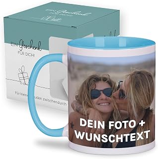 Personalised Mug | Personalised with Photo or Text | Mug with Picture | Gift Idea | Photo Mug | Office Mug or for Home | Dishwasher Safe | Blue with Gift Box Gift
