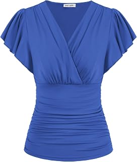 GRACE KARIN Women 3/4 Sleeve Sequins Top Shiny V-Neck Tunic Elegance Shirt Party Cocktail Black Turquoise