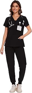 COZYFIT Scrubs for Women - V-Neck Top & Cargo Pants Scrubs Set 10 Pockets | Water-Resistant, Easy Care, Workday Utility, For Nurses, Clinics, Long Shifts, Daily Medical Uniforms
