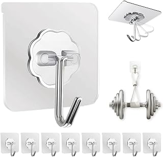 DDMY Adhesive Wall Hooks Clear 50lb(Max) Heavy Duty Hanging Sticky-10 Pack | Heavy Duty Hooks for Walls Hanging 50 lbs No Damage, Waterproof Sticky Transparent Ceiling Hook for Towel/Kitchen/Outdoor
