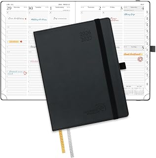 POPRUN Planner 2026-2027, 6.5'' x 8.5'', Academic Year Agenda | (Jul 26-Jun 27) Weekly and Monthly Calendar Planner with Hourly Time, Inner Pocket, Leather Softcover, 100GSM, Black
