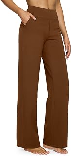 G4Free Women's Wide Leg Sports Trousers with Pockets Casual Bootcut Wide Yoga Pants Flare Leg Wide Bell Tight Elastic Gym Palazzo