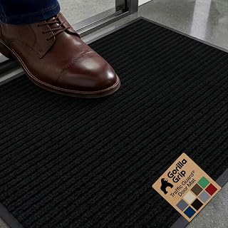 GORILLA GRIP Traffic Guard Door Mat, Indoor Outdoor Heavy Duty Doormat Rugs | Front Entrance Welcome Rug, Commercial Floor Mats, Office, Garage, Outside Patio, Waterproof Rubber Backing, 29x17 Black