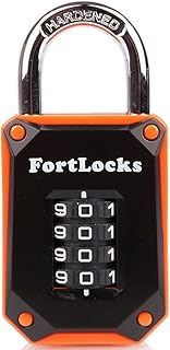 FortLocks Gym Locker Lock, 4-Digit Indoor & Outdoor Combination Padlock | Weatherproof, Hardened Steel, Heavy Duty, Easy-to-Read Numbers, Combo Lock for Lockers, Sheds & Cabinets, 1-Pack, Orange