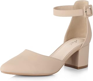 Ankis Closed Toe Heels for Women -Black Nude Gold Silver Pointed Toe Heels Low Block Chunky Women Court Shoes with Ankle Strap -2.25 Inch
