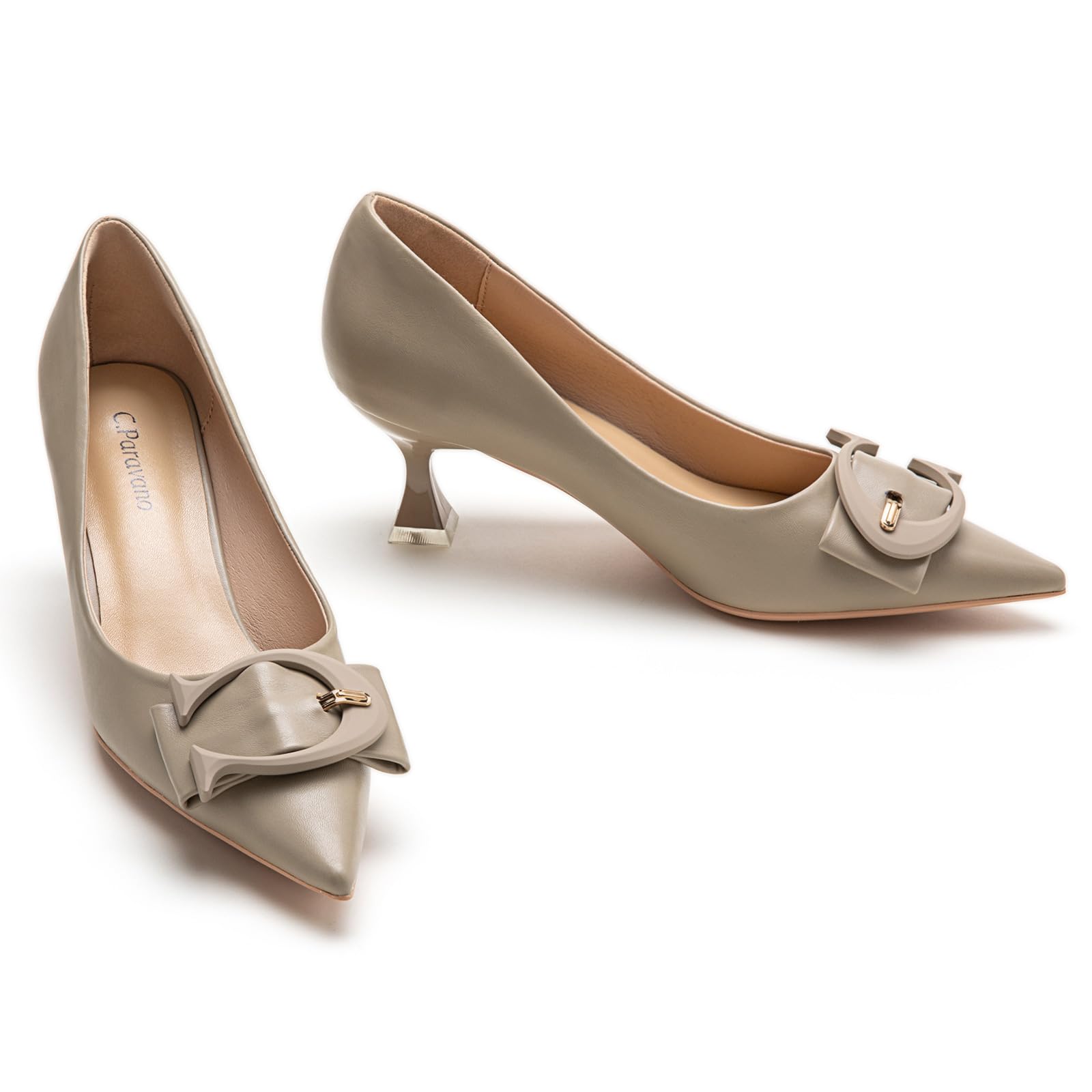 C.Paravano Kitten Heels for Women Pointed Toe 2.16'' Low Heel Pumps Shoes
