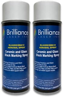 Brilliance Laser Inks Black Ceramic &amp; Glass Marking Spray - 12 oz - 2 Pack | Anti-clog aerosol; high-contrast, durable finish; CO2, Fiber and YAG compatibility