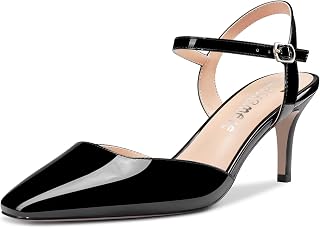 Castamere Women's Stiletto Mid Heel Square Toe Pumps Ankle Straps Slingback Wedding Office Dress 6.5 CM Heels