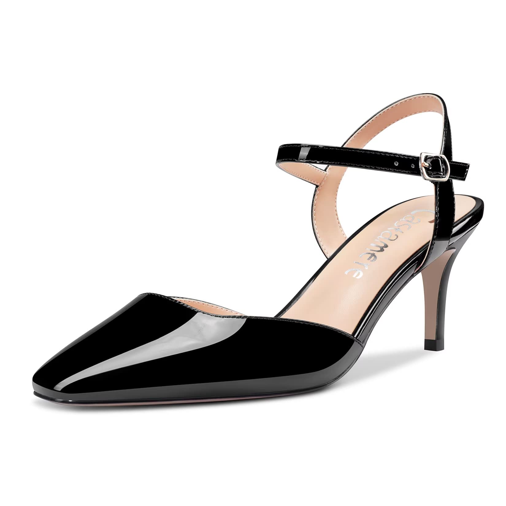Castamere Women's Stiletto Mid Heel Square Toe Pumps Ankle Straps Slingback Wedd