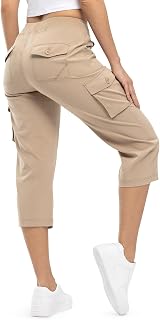 TBMPOY Donne Cargo Capris Escursionismo Pantaloni leggeri Quick Dry Casual Viaggio All'aperto Sciolto Cropped Cotone 6 Tasche, Cachi, XL