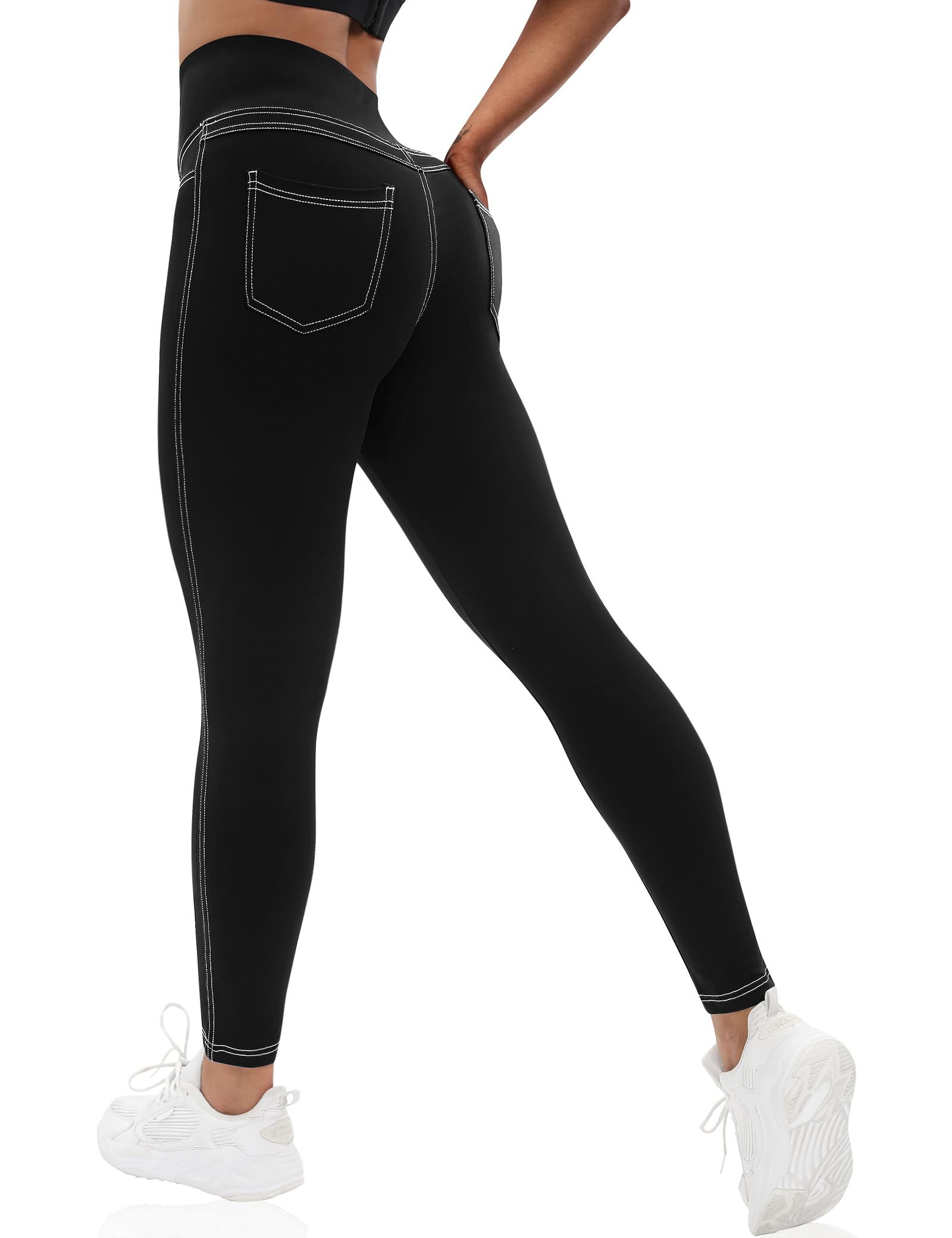 VOOVEEYA Curvy Womens Leggings, High Waisted Yoga Pants with Back Pockets
