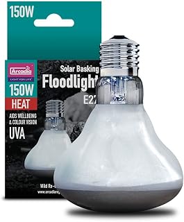 Arcadia Reptile Essential UVA Solar Basking Floodlight (150W) | Provides an Ambient Heat to an Enclosure as a Wide Flood Source, Includes UVA to Aid Well-Being & Colour-Vision