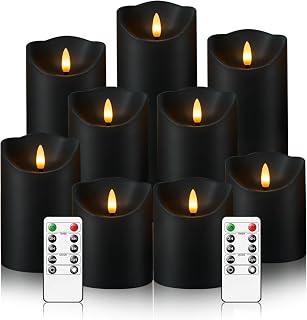 Nimiko Flameless Candles with Remote, Battery Operated Flickering Flameless Candles, LED Candles with Timer 2/4/6/8H, with Realistic LED Candles Set of 9 (D3 x H 3" 4" 5" 6" 7") (Black)