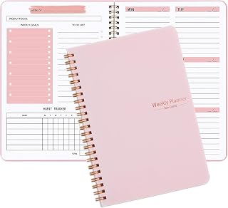 Weekly Planner Notebook A5, Undated To Do List Notebook Diary 52 Weeks | Weekly Goals Planner with Habit Tracker for College Work Adhd