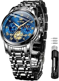 OLEVS Hommes Doré Argent Chronographe Montre Quartz Business Montre De Luxe en Acier Inoxydable éTanche Night Light Moon Phase