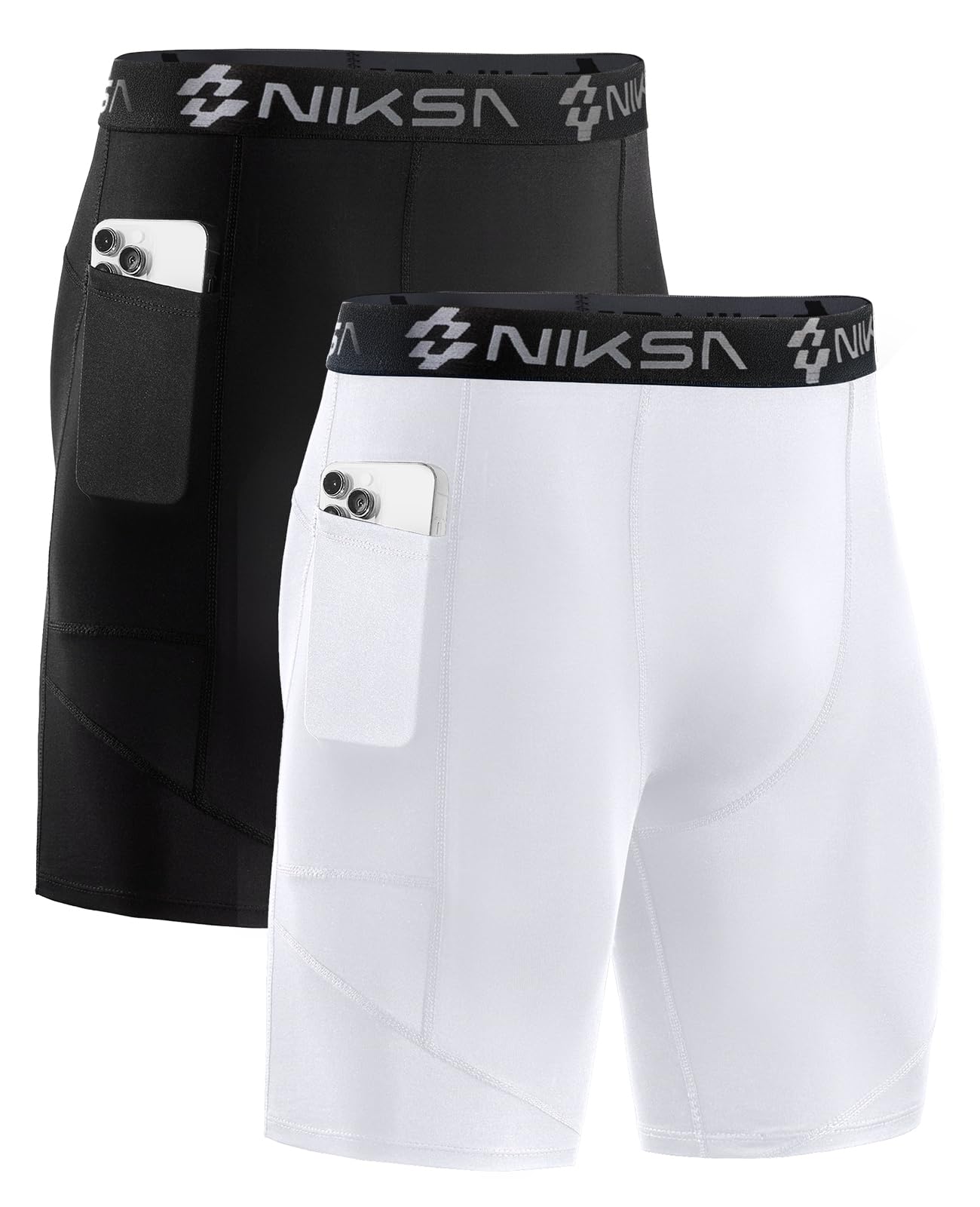 Niksa 3 Piece Compression Shorts for Men Basic Running Shorts with Mobile Phone 