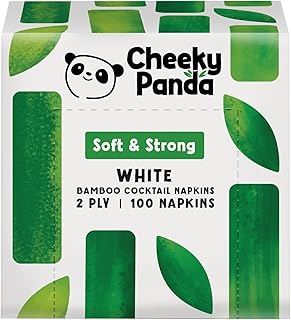 The Cheeky Panda Bamboo Paper Disposable Napkins | Pack of 100 White Cocktail Napkins | 25 x 25cm | 2 Ply Paper Serviettes (Package may vary)