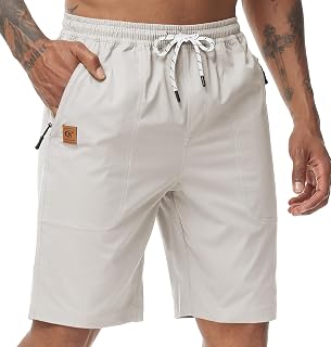 Men's Stretch Shorts Casual Classic Fit Drawstring Summer Beach Shorts with Zipper Pockets