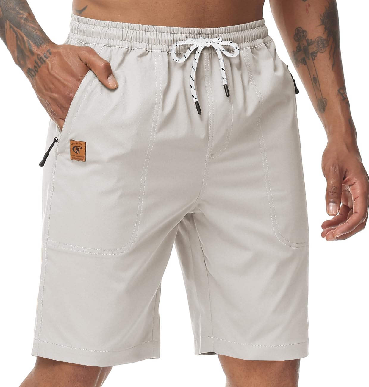 Men's Stretch Shorts Casual Classic Fit Drawstring Summer Beach Shorts with Zipp