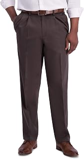 Haggar メンズ アイロンフリー プレミアム カーキ クラシックフィット プリーツ フロント 拡張ウエスト カジュアルパンツ