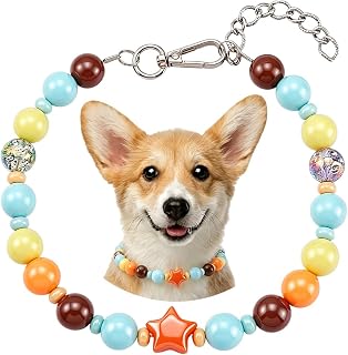 EVERJOYCRAFT Beaded Dog Collar 16.5 in Colorful Star Dog Necklace Collar with Acrylic & Glass Beads Playful Decorative Jewelry for Pets Adjustable for Small Size Wear (S Size)
