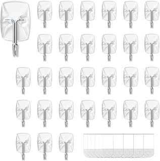 MOVELYST Clear Wall Hooks for Hanging, 30 Hooks+40 Strips, Value Pack (S) | Removable Hooks for Walls No Damage, Hanging Hooks with Adhesive Strips for Hanging, Organization and Decoration, Easy to Use
