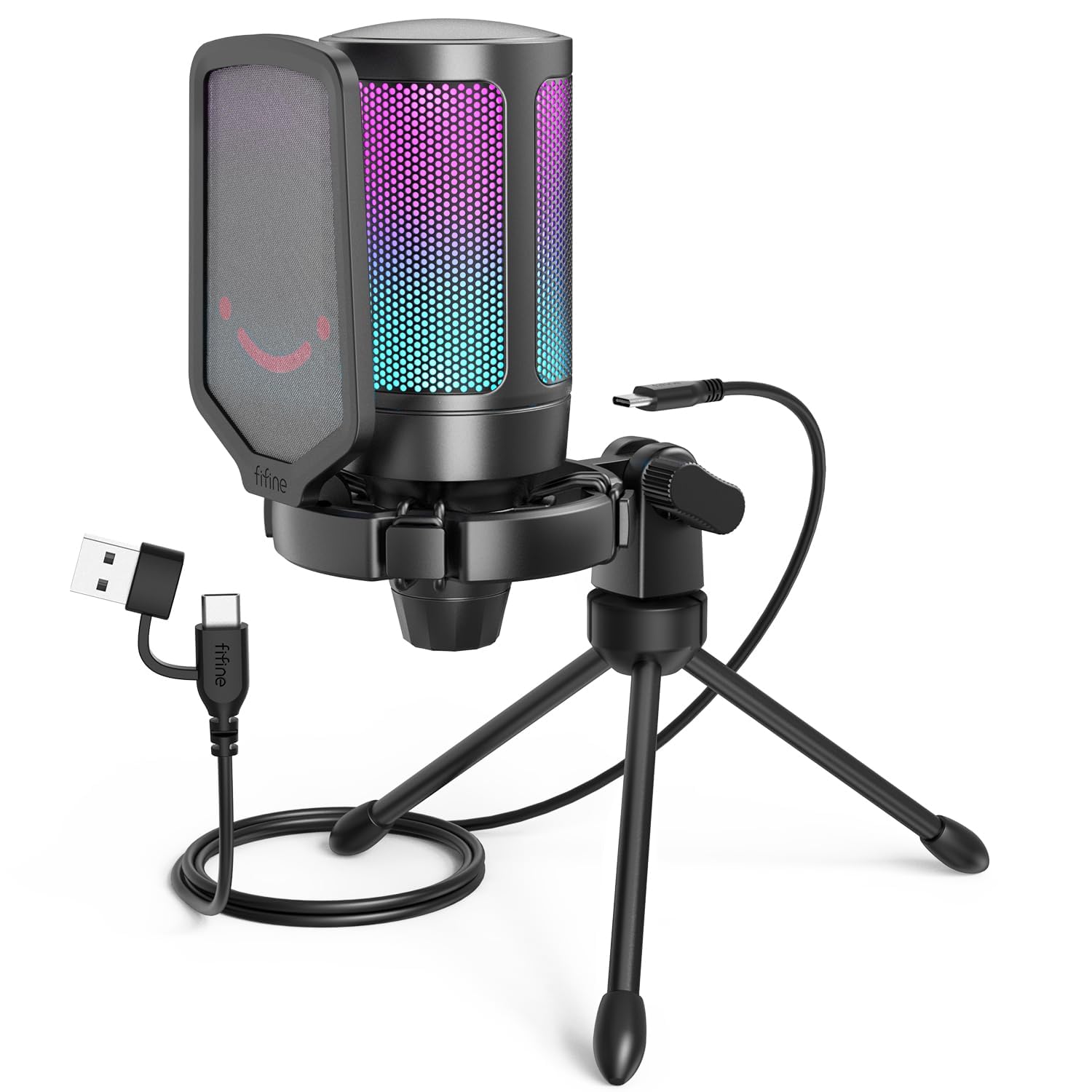 FIFINE AmpliGame A6V USB Gaming Microphone, Condenser RGB Mic for Streaming | Qu