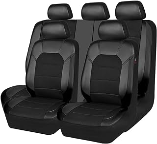 CAR PASS Leather and 3D Air Mesh Universal Fit Car Seat Covers, for Sedans,Trucks,Suvs,Airbag Compatible,Zipper Design and Reserved Opening Holes for Headrest(Full Set, Black and Black)