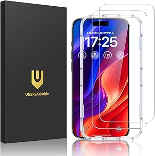 UNBREAKcable 2-Pack Screen Protector for iPhone 16 Tempered Glass | Military Grade Shatterproof, 9H+ Hardness, 99.99% HD Clear, Bubble-Free, Easy Installation Frame, for iPhone 16