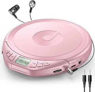 Gueray CD Player Portable with Earphones, CD Discman AUX Cable for Car Home | Personal Discman CD player,PROG memory, CD-R/RW MP3/WMA, Anti-skip shockproof protection, A-B repeat,LCD display